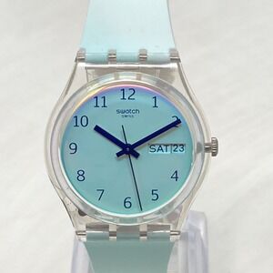 Swatch Ultraciel Watch Men Women 34mm Day Date Blue Ombre Swiss New Battery